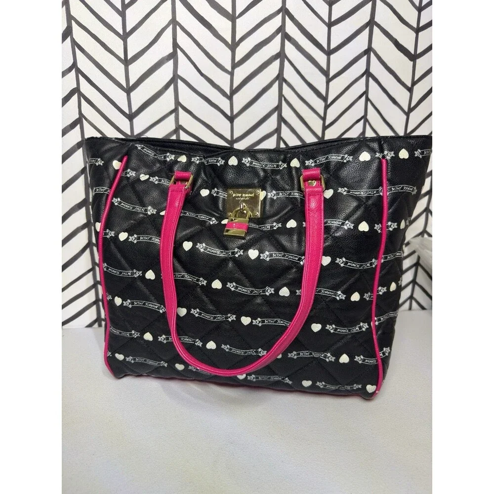 Betsy Johnson New York, NY Black Pink Quilted Satchel Bag